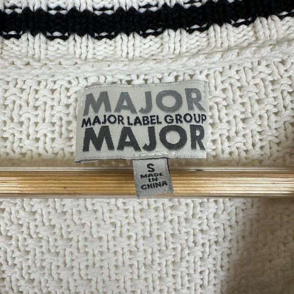 Vintage Y2K Cardigan CableKnit White Black Stripe trim Cropped Folklore SIZE S - Picture 6 of 6